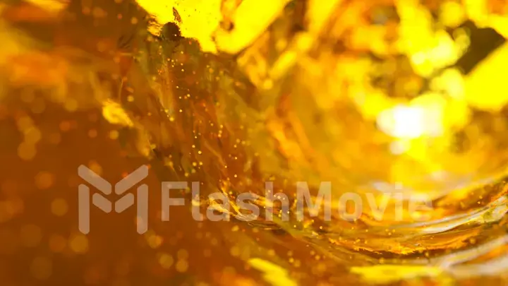 Beer with bubbles moves in a glass in slow motion. Abstract water background. 3d illustration