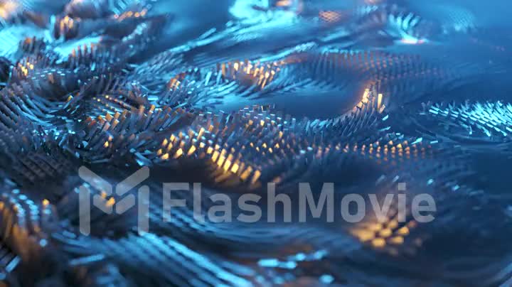 Abstract background of thousands of rectangles creating a wave surface. Modern neon lighting. Business concept. 3d animation