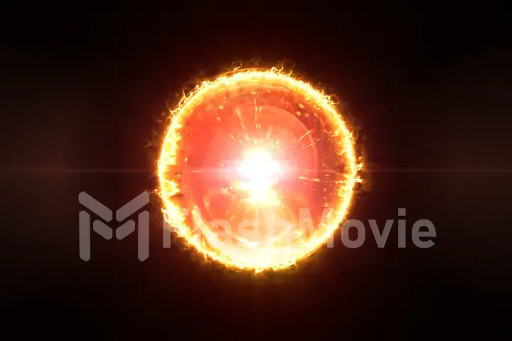 Burning abstract fire ball 3d illustration on black background