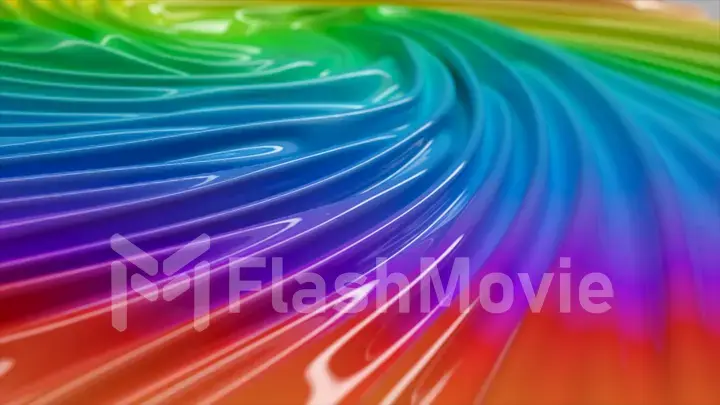 Iridescent liquid surface swirls in the center. Creases and ripples on a glossy surface. Rainbow abstract background.