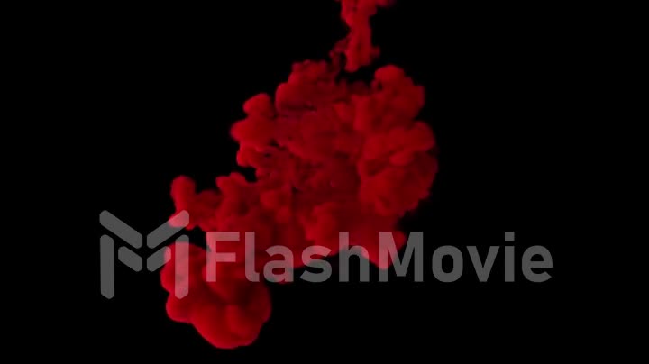 Red ink burst in slow motion on isolated black background. 3d render
