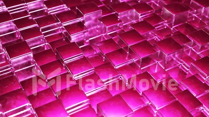 Abstract pink metallic background from cubes. Wall of a metal cube. 3d illustration