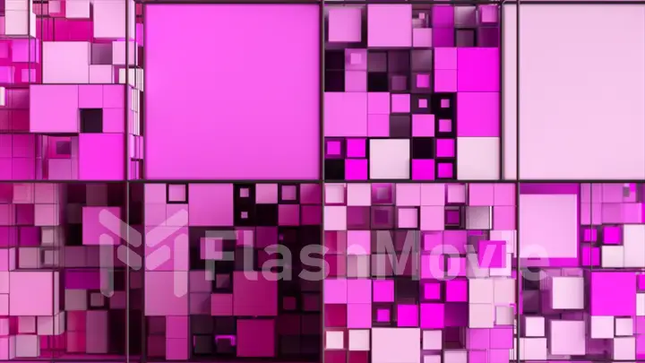 Abstract background with motion cubes. An array of different sized squares in a grid. 3d illustration