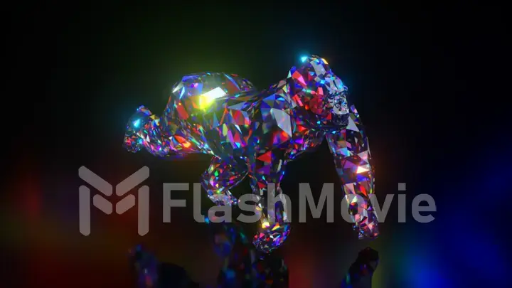 Collection of diamond animals. Running gorilla. Nature and animals concept. 3d animation of a seamless loop. Low poly