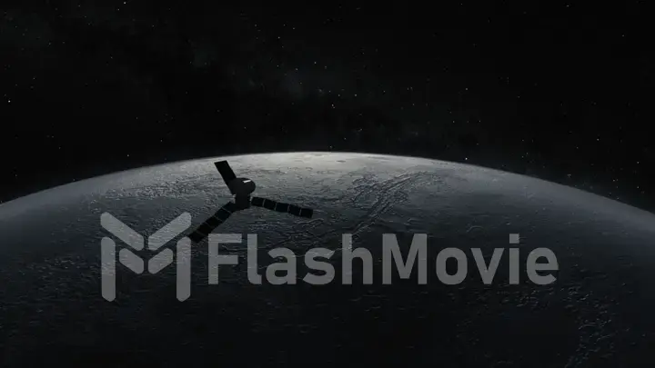 Cosmos concept. A space satellite flies over the Moon. 3d Illustration