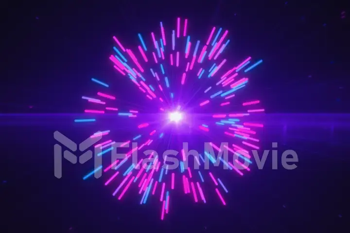 Abstract multicolored blasts of digital neon fireworks 3d illustration