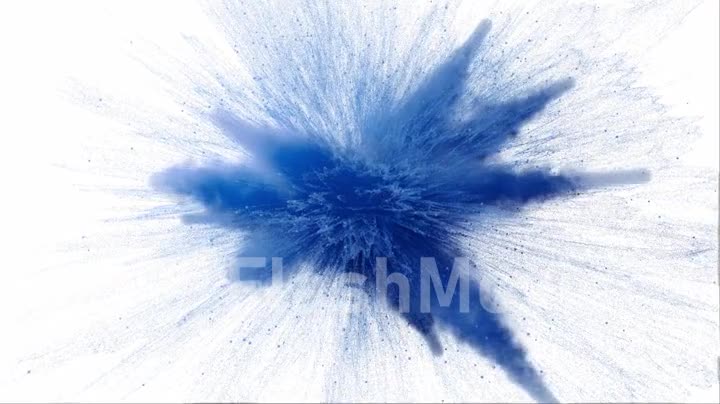 Blue color powder explosion on white isolated background. 3d render super slow motion
