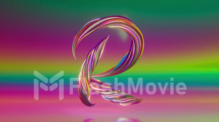 Collection Living Alphabet. Unique twisted letters. Rainbow. Letter R. 3d animation of seamless loop with alpha matte