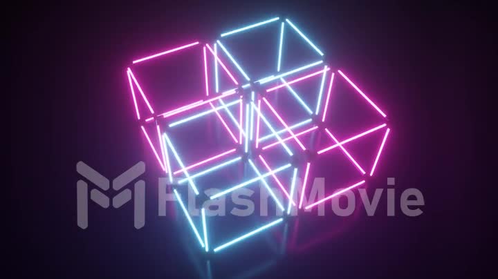 Four rotating glowing neon cube