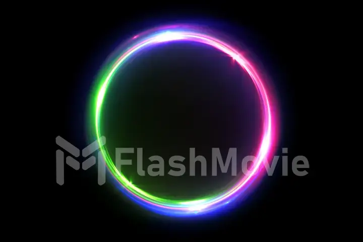 Abstract multicolor 3d illustration neon background luminous swirling Glowing circles. Black elegant. Halo around. Power isolated. Sparks particle.Space tunnel. LED color ellipse. Glint glitter