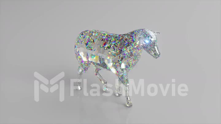 Walking diamond sheep. The concept of nature and animals. Low poly. White color. 3d animation of seamless loop