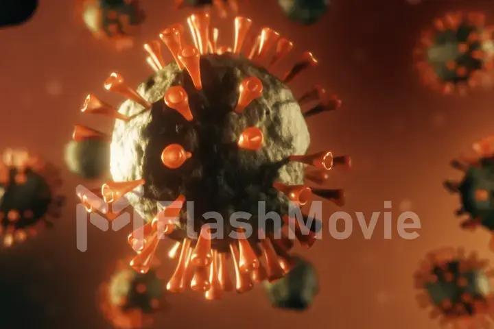 Dangerous virus 3d illustration for scientific researchers. Bacteria under the microscope. Coronavirus.
