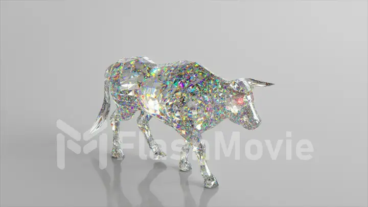 Diamond bull. The concept of nature and animals. Low poly. White color. 3d illustration