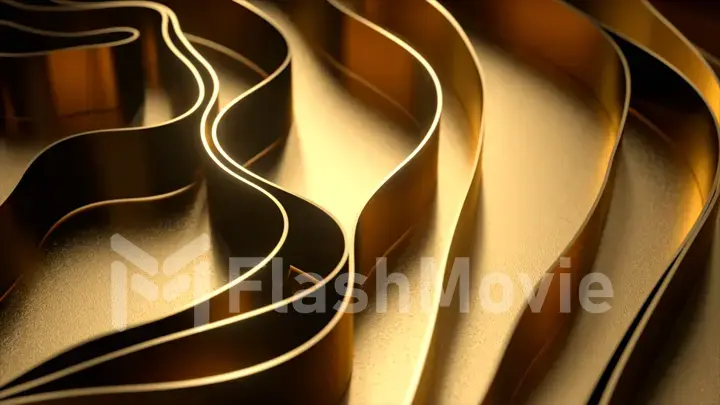 Gold wave background. Gold stripes on a gold surface. Organic gold texture. 3d illustration
