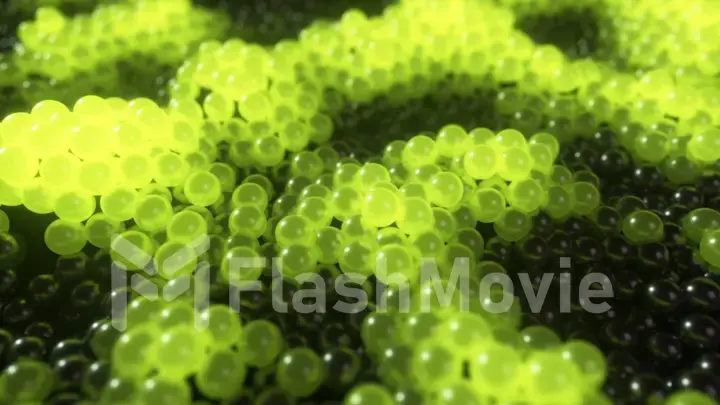 Dynamic glowing balls in yellow color with abstract movements. 3d illustration