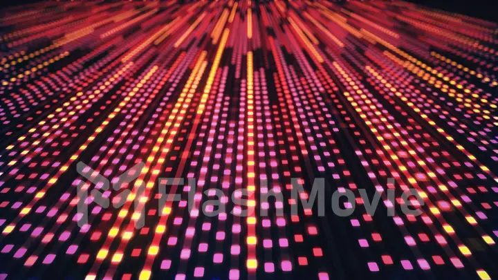 Abstract background of glowing neon squares in retro style 3d illustration