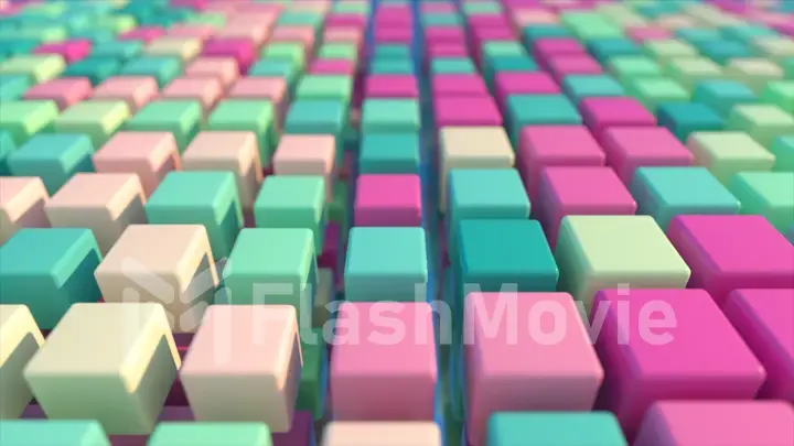 A colorful grid of three-dimensional moving cubes. 3d illustration