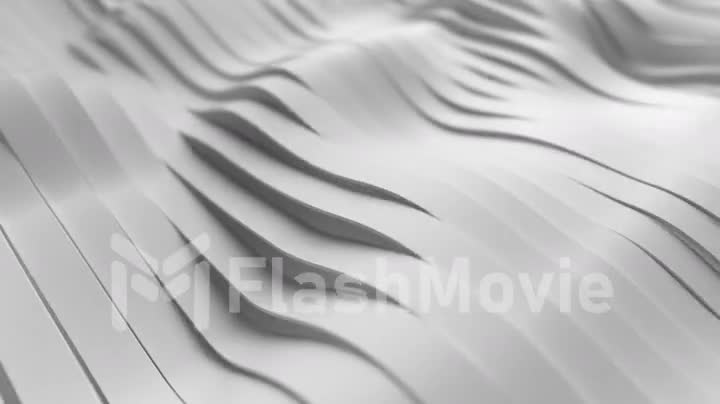 Abstract background with white wavy stripes. Modern black background template for documents, reports and presentations. Sci-fi futuristic. 3D animation of seamless loop