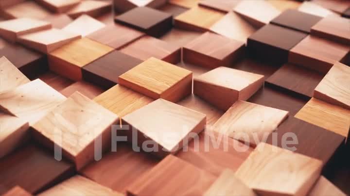 Abstract concept. Wooden rectangular shapes move up and down. Wooden block. Mosaic. 3d animation