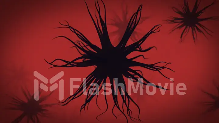 Viral bacterium under a microscope on a red background