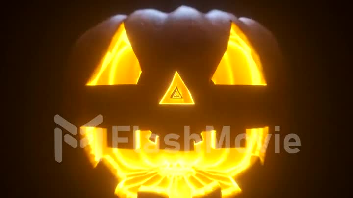 Endless flight through Halloween pumpkins with scary faces. Camera movement through the pumpkins. Seamless loop 3d render