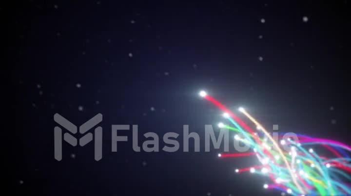 Spreading multi colored fiber wires in space. Camera movement for wires. The concept of distribution and transmission of information in the digital world. 3d render