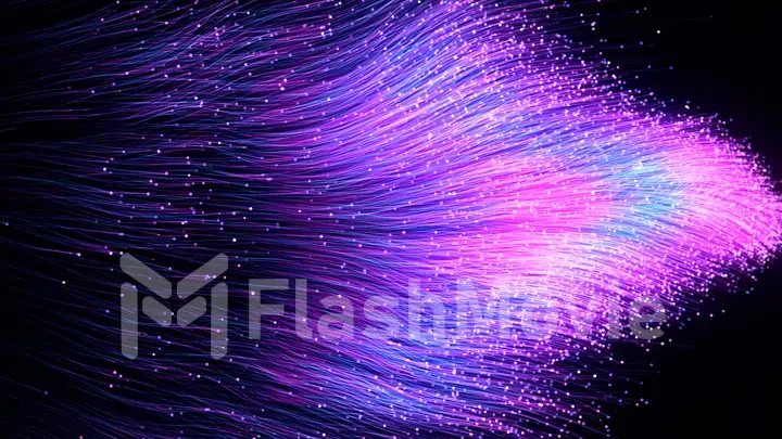 Abstract orange particles of optical fiber 3d illustration