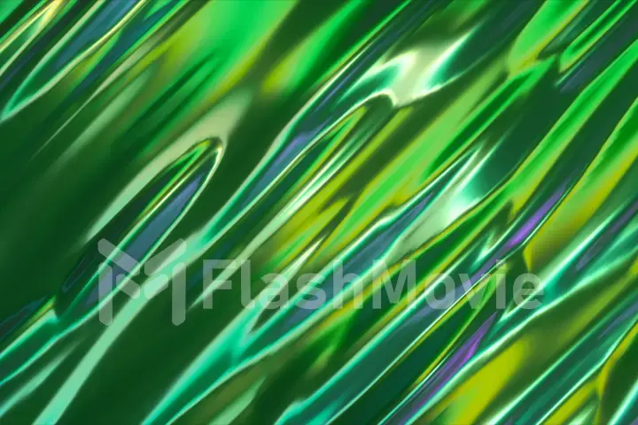 Abstract holographic oil surface background, foil wavy surface, wave and ripples, ultraviolet modern light, neon spectrum colors, 3d render graphic design, 3d illustration
