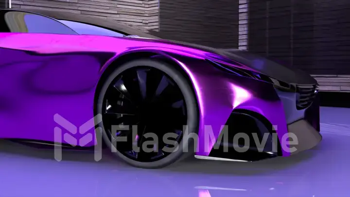Futuristic concept. The purple sports car. Glossy mirror surface. 3d Illustration.
