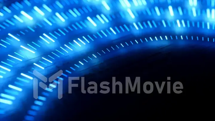 Glowing semicircle on a black background. Blue neon color. 3d illustration