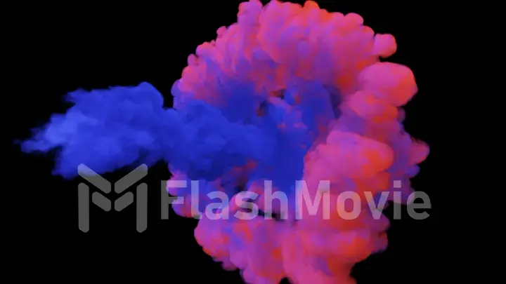 Mixing of colorful multicolored smoke and powder in slow motion on a black background 3d illustration