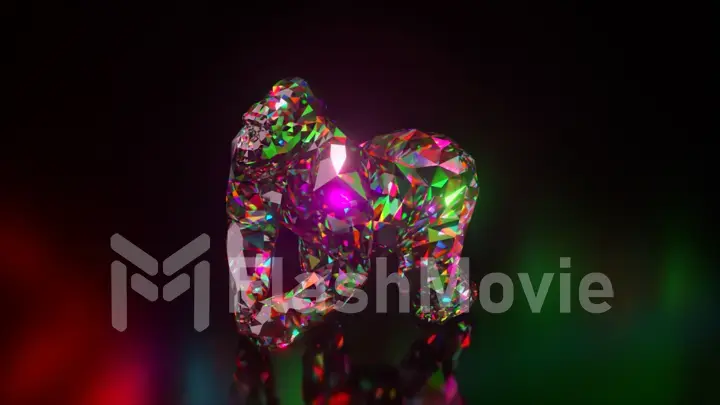 Collection of diamond animals. Running gorilla. Nature and animals concept. 3d animation of a seamless loop. Low poly