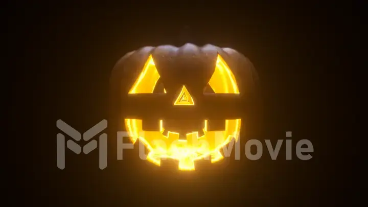 Endless flight through Halloween pumpkins with scary faces. Camera movement through the pumpkins. 3d illustration