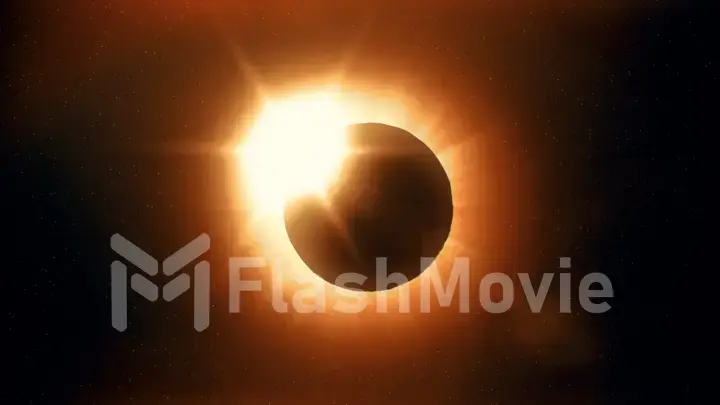 Full solar eclipse. The Moon mostly covers the visible Sun creating a diamond ring effect. This astronomical phenomenon can be seen as a sign of the End of the World. 3d illustration