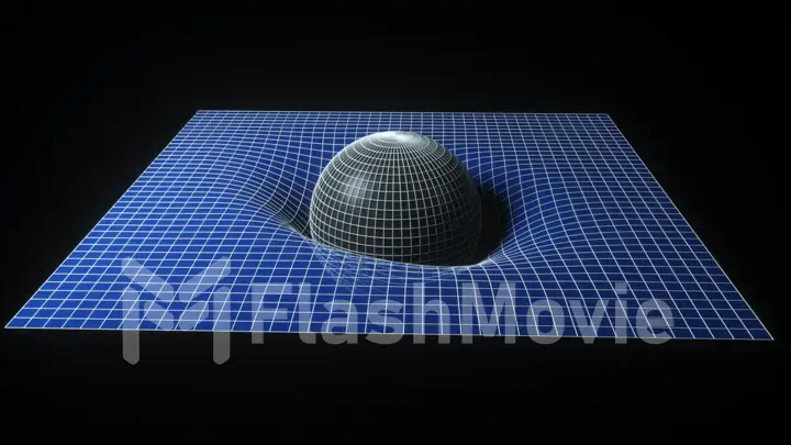 Scientific concept of space time. 3d illustration. The sphere falls to the surface