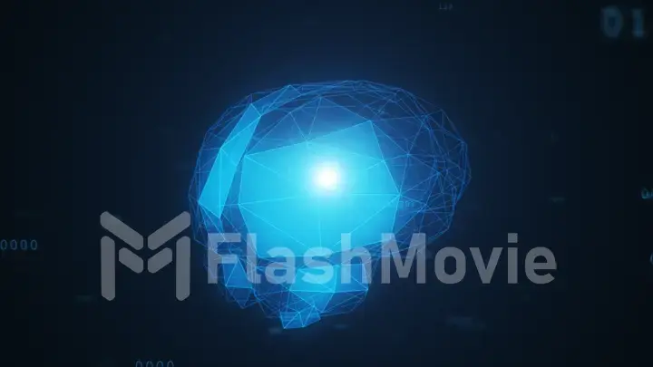 Digital artificial intelligence of the brain from polygons in a cloud of binary data 3d illustration