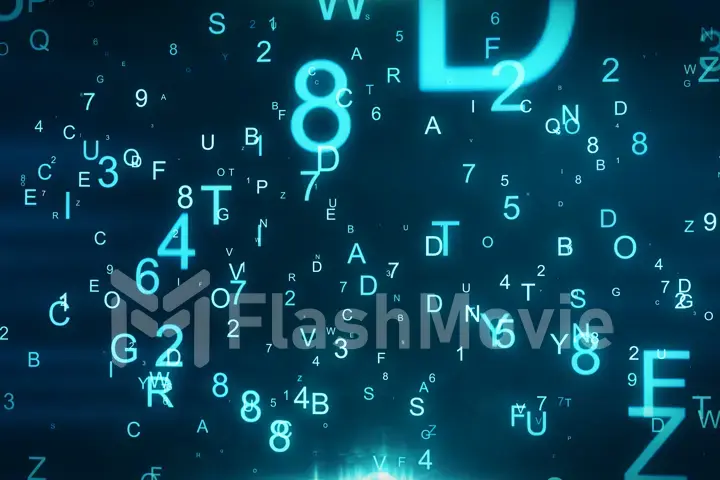 Technological background with flying letters and figures 3d illustration