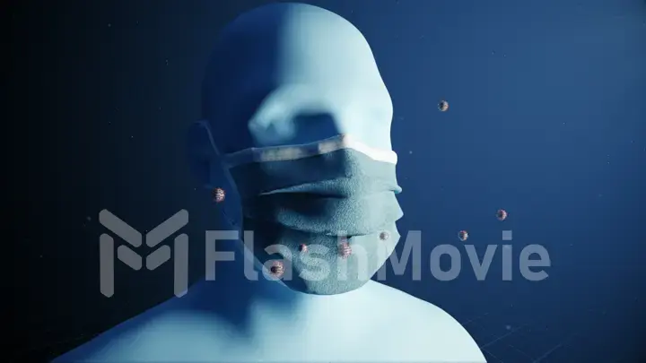 Medical concept animation showing the importance of wearing medical masks. Protective equipment against covid-19 and other respiratory diseases. 3d illustration