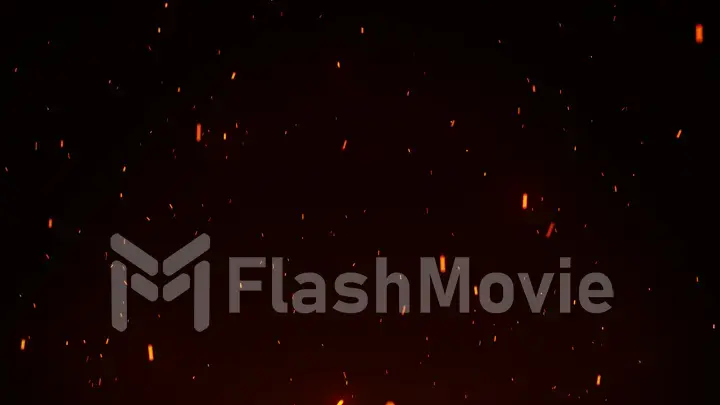 Firestorm texture on black background, shot of flying fire sparks in the air 3d illustration