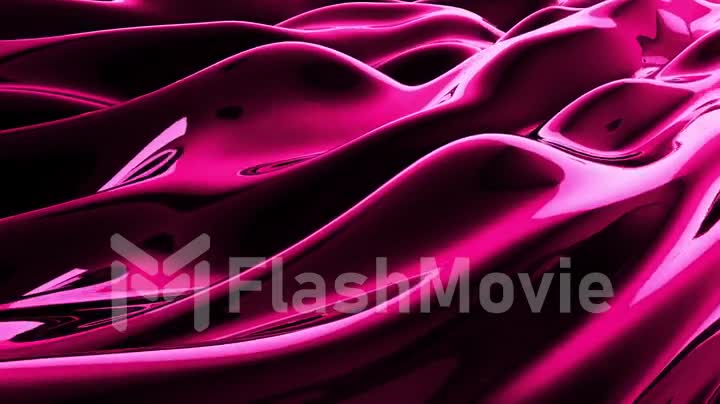 Pink abstract liquid reflective wave surface. Waves and ripples of ultraviolet lines. Seamless loop 3d render