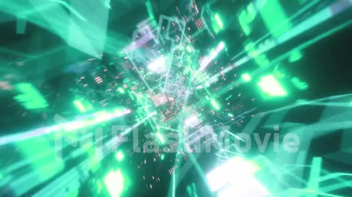 Flying in the chaotic technological futuristic space tunnel. Animation for music videos, nightclubs, audiovisual shows and performance, LED screens and projection cards. Seamless loop 3d render