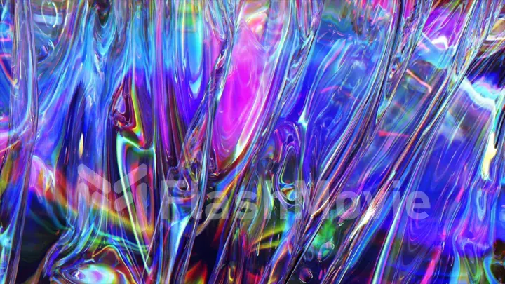 Folds on the surface of a transparent iridescent fabric. Blue pink color. Texture. Close-up. 3d illustration