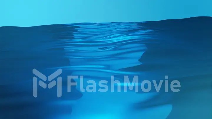 Transparent clean water line in slow motion fills the screen. Water splashing and waving slow motion, liquid surface wave close up. 3d illustration