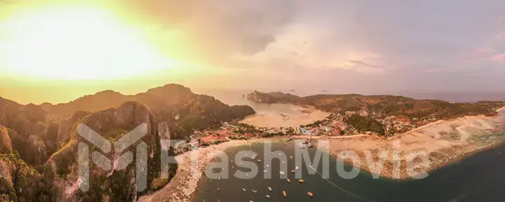 Sunset around Phi Phi island. Thailand. Aerial photography