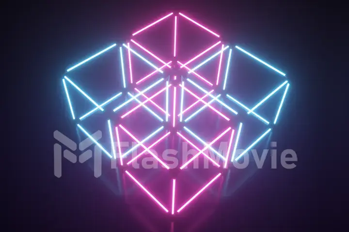 Four rotating glowing neon cube, fluorescent ultraviolet light, multicolored spectrum, abstract 3D illustration geometric background