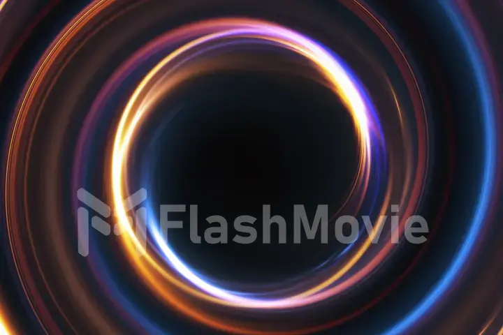 Abstract 3d illustration neon background. luminous swirling. Glowing spiral cover. Black elegant. Halo around. Power isolated. Sparks particle.Space tunnel. LED color ellipse. Glint glitter