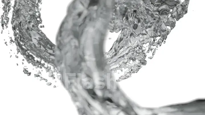 Water splash circle liquid looping on white background with reflections and Spinning flow, Liquid surface from crystal nature water. 3d illustration