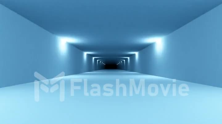 Futuristic blue sci-fi tunnel interior. Science fiction corridor. Abstract modern technology background. Seamless loop 3D render animation 4k UHD