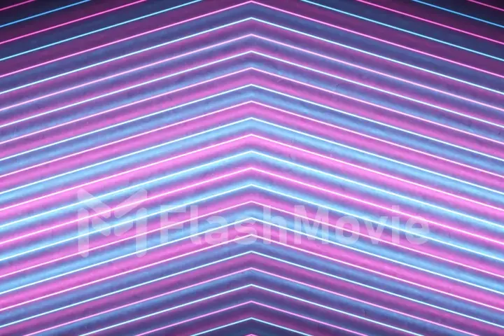 Abstract pointing arrows from lines on black background. 3d illustration. Neon sign lines on black background. Abstract of neon colored arrows moving.