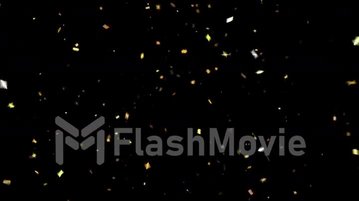 Golden Confetti Party Popper Explosions on a Black Backgrounds